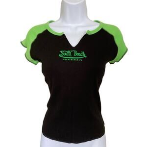 Vintage Twin Motorcycle South Beach Miami Florida Biker Y2k Von Dutch Baby Tee